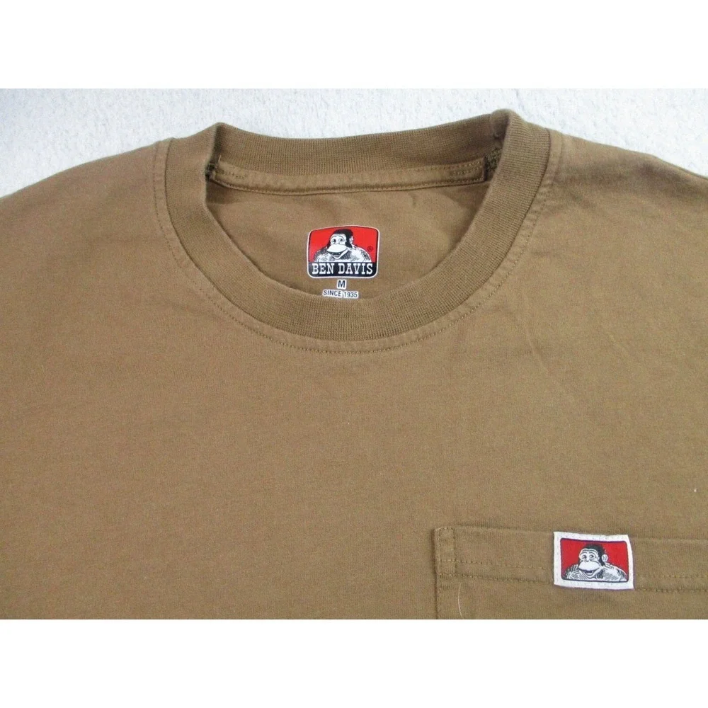 Ben Davis T‎ Shirt Mens Medium Brown Short Sleeve Monkey Pocket Logo Y2K Casual